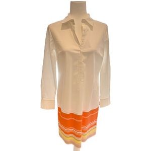 Ann Taylor Collared Shirt Dress with Orange Striped Border (Size Small)
